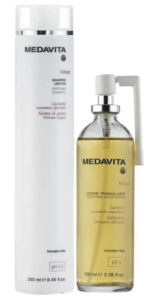 Duo Medavita Velour avec shampooing blanc et lotion apaisante